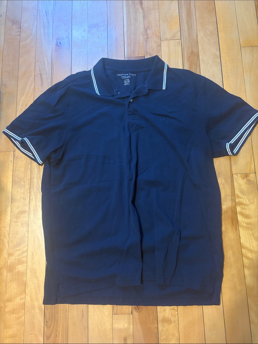 American Eagle Outfitters Navy Polo with White Stripe Trim